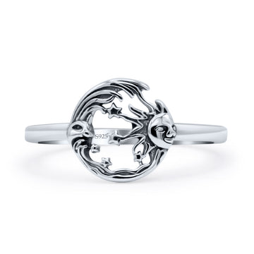 Crescent Sun Moon With Star Triple Statement Artisan Delightful Oxidized Band Thumb Ring
